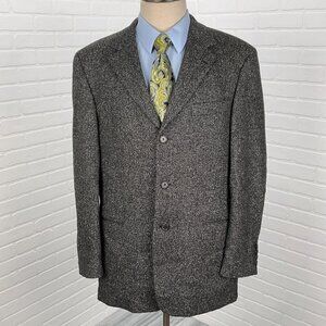 BOSS Hugo Boss Blazer Men 40 Black‎ White Herringbone Einstein Silk Wool Stretch